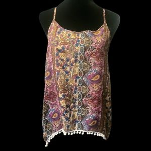 Love Blossom Open Back Camisole Top Pom Pom Trim Size Medium